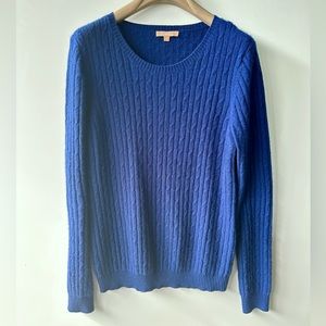 EUC Kier + J 100% Cashmere Cable Knit Sweater, dark blue, size L